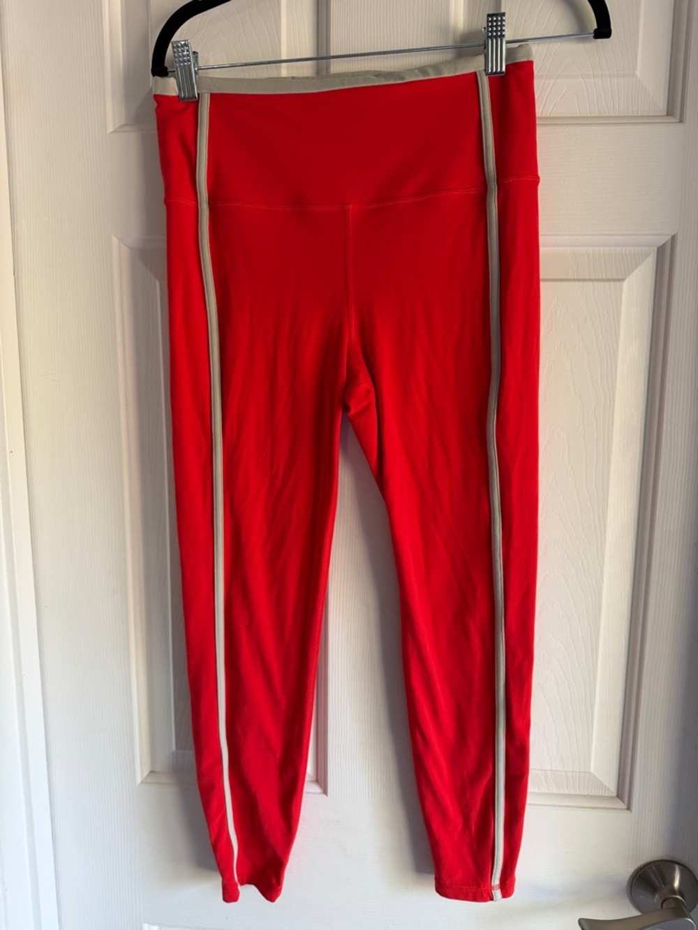 Athleta Elation 7/8 Bright Red Leggings with Cream Side Piping